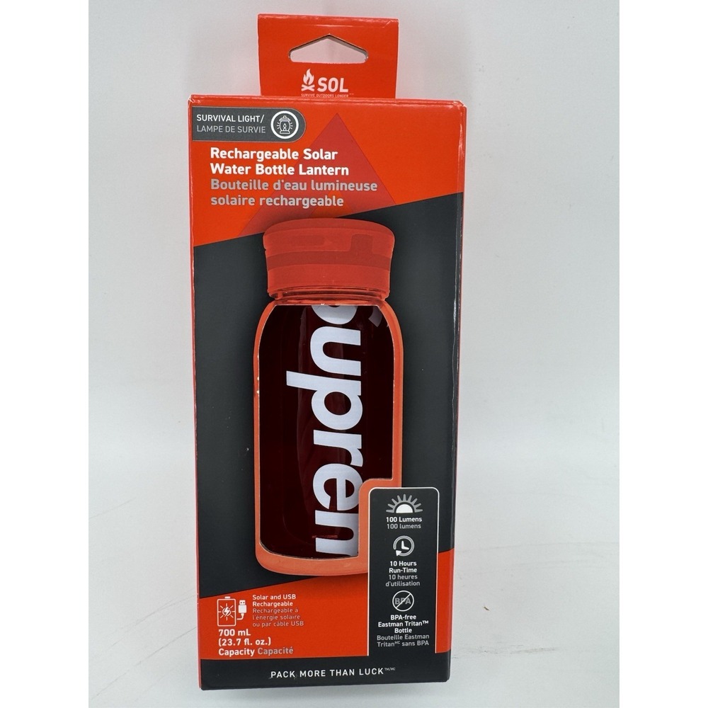 SOL Supreme Rechargeable Solar Waterproof Water Bottle Lantern 700mL Red FW25